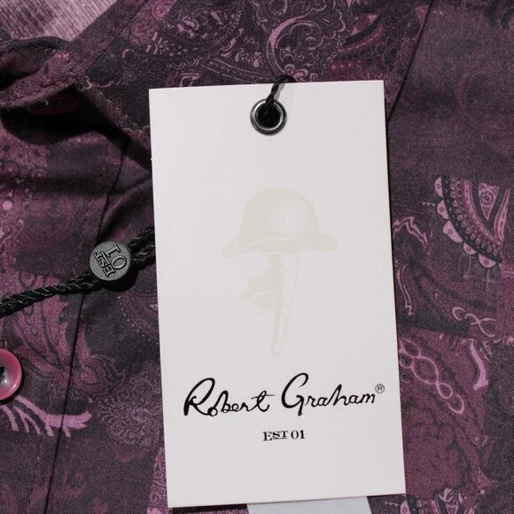 Robert Graham NWT Tourneau Casual Button Down Shirt Size L Classic Fit in Purple
